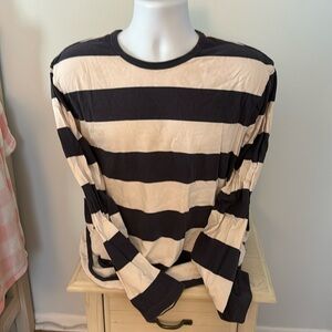 Banded block stripe navy and white long sleeve t shirt